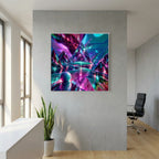 Neon Gateway – quadro astratto di golf, tela con cornice bianca