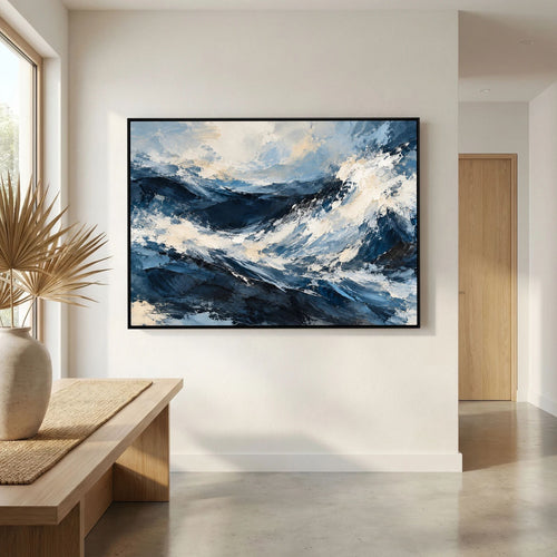 Abstract Ocean — Abstrakcyjne niebieskie fale z grzbietami w odcieniu kości słoniowej