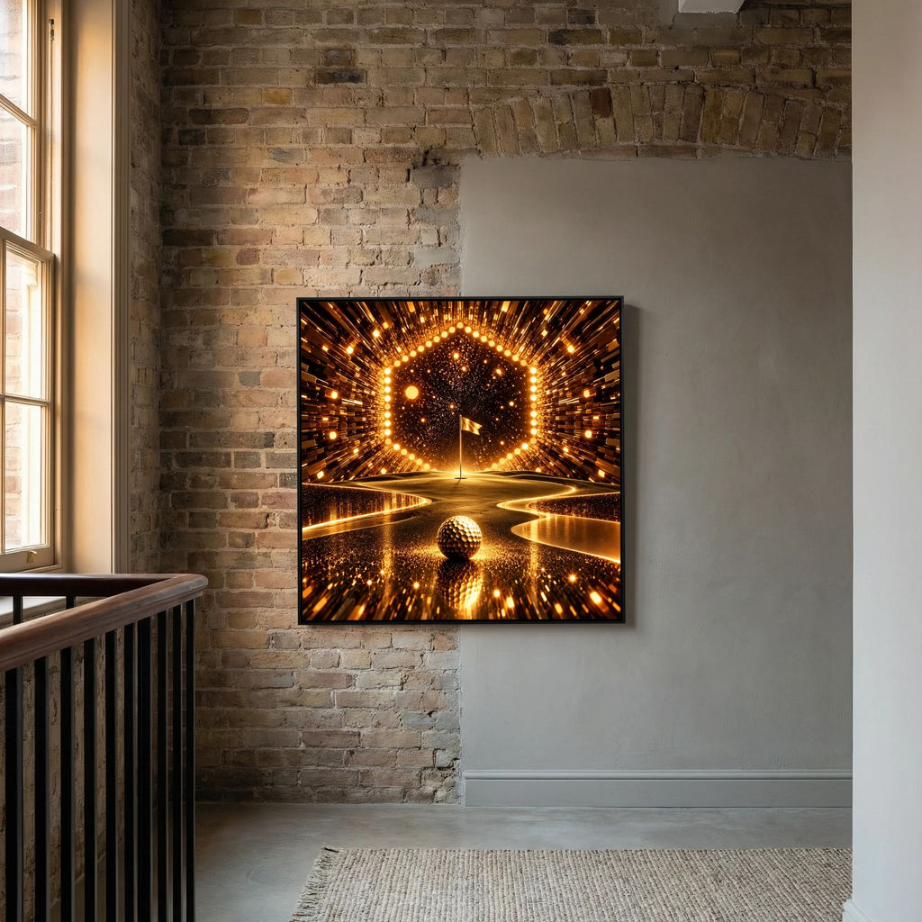 The Golden Passage contemporary golf art framed canvas in black frame