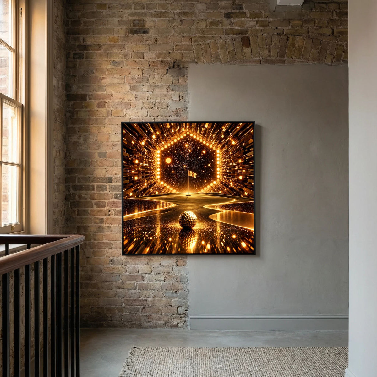 The Golden Passage contemporary golf art framed canvas in black frame
