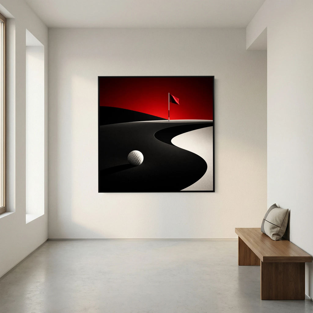 Crimson Dunes golf course painting framed canvas in black frame
