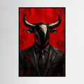 Very Bullish abstract bull oil-style painting in red and black framed canvas