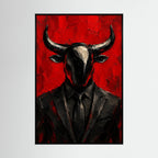 Very Bullish, dipinto astratto di toro in stile a olio rosso e nero su tela incorniciata