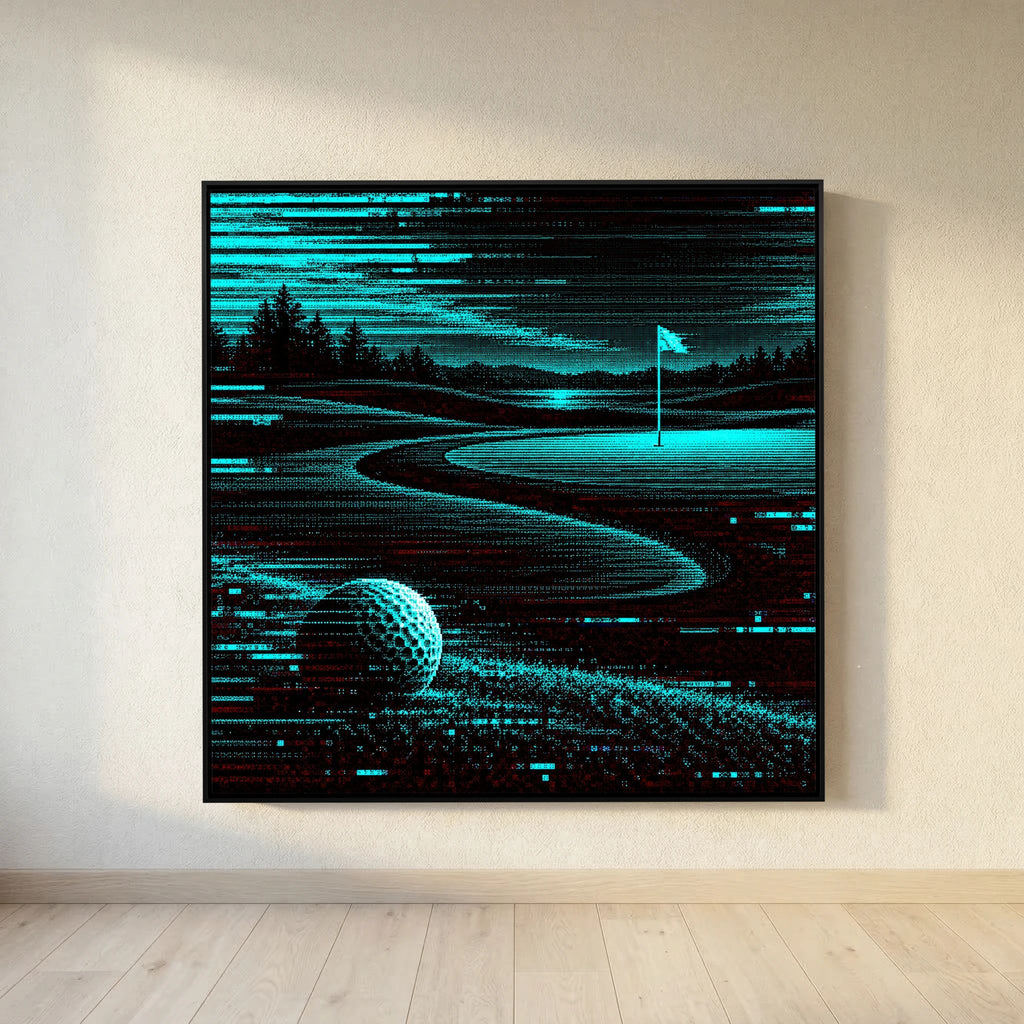 Digital Fairway modern golf wall art framed canvas in black frame