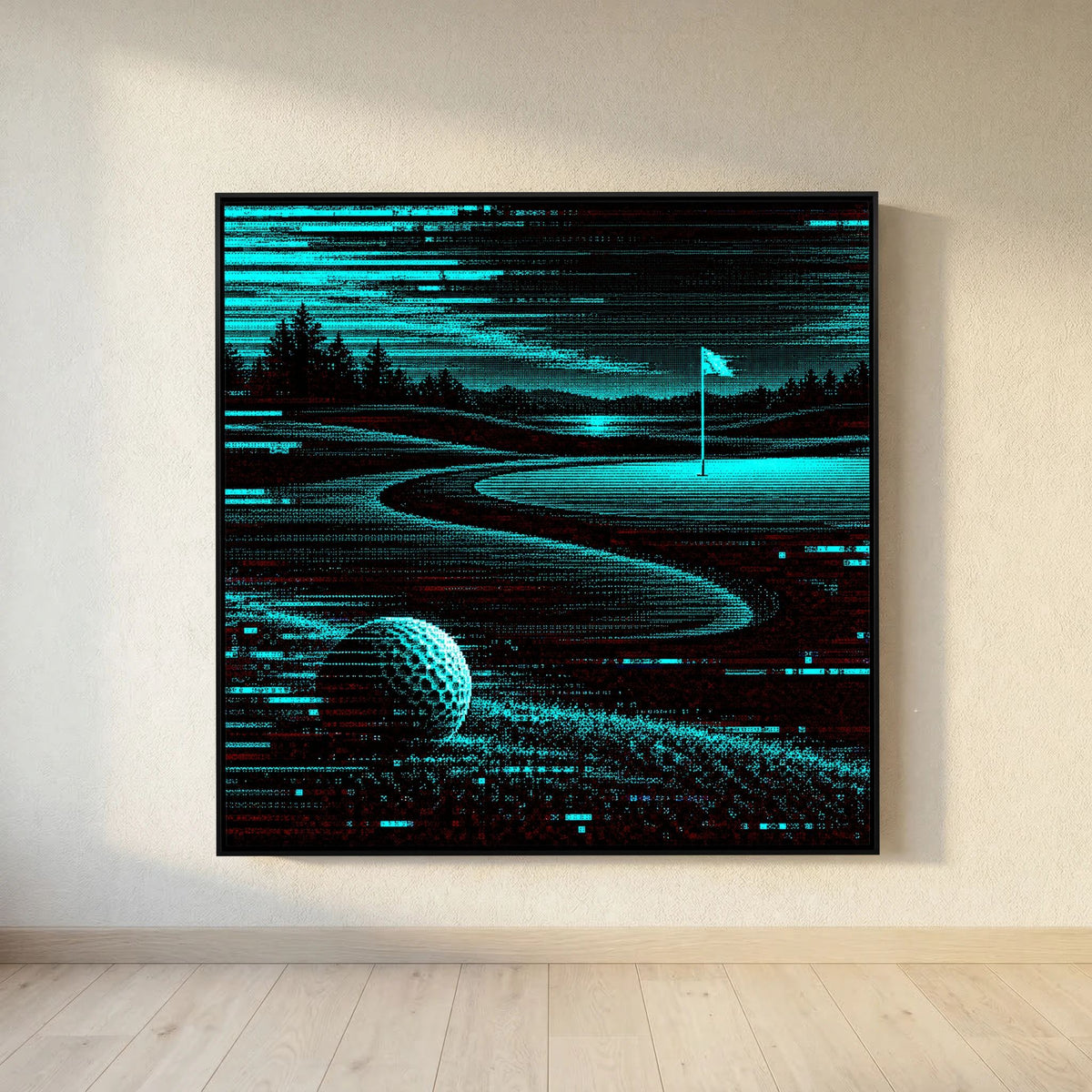 Digital Fairway modern golf wall art framed canvas in black frame
