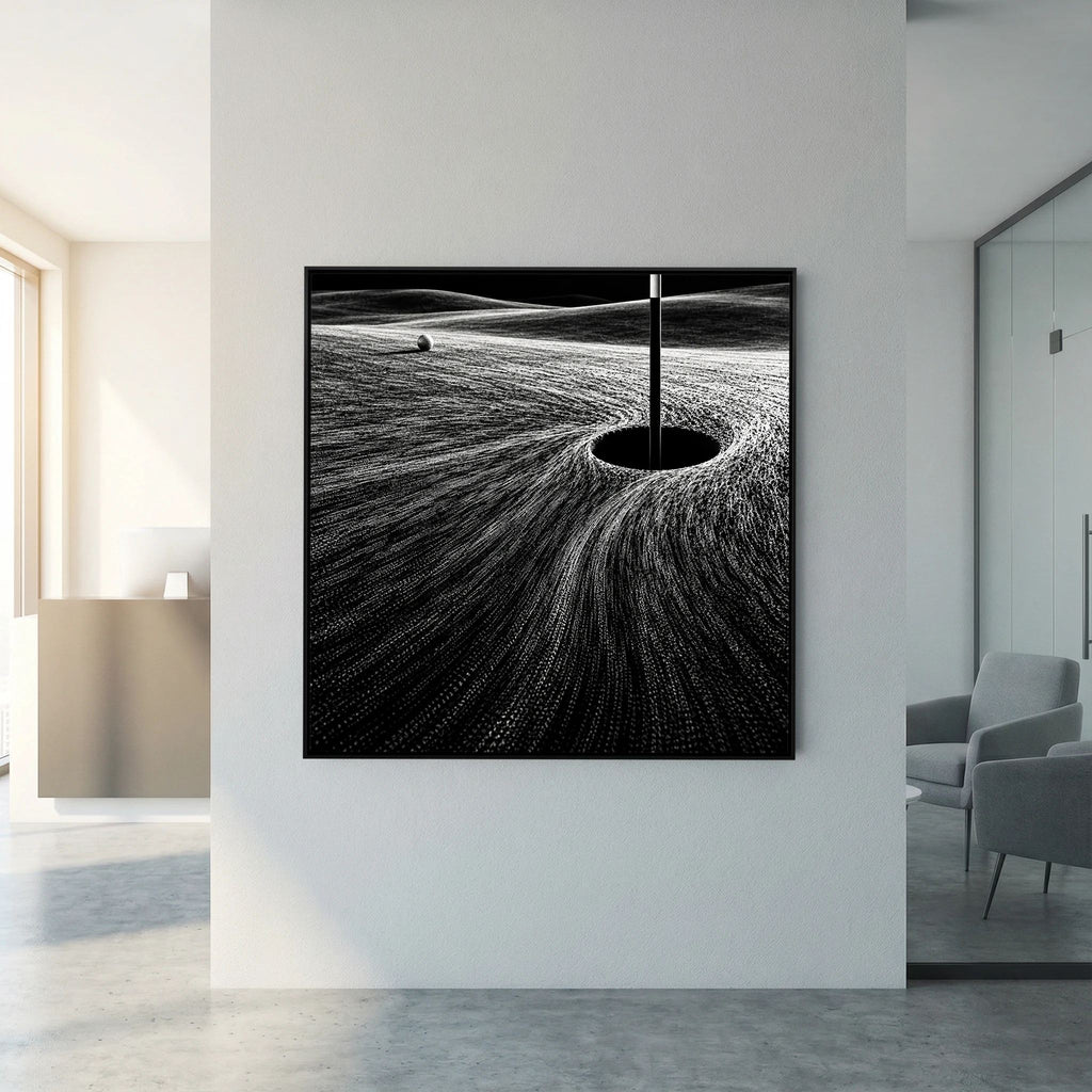 Black Green black and white golf art framed canvas in white frame