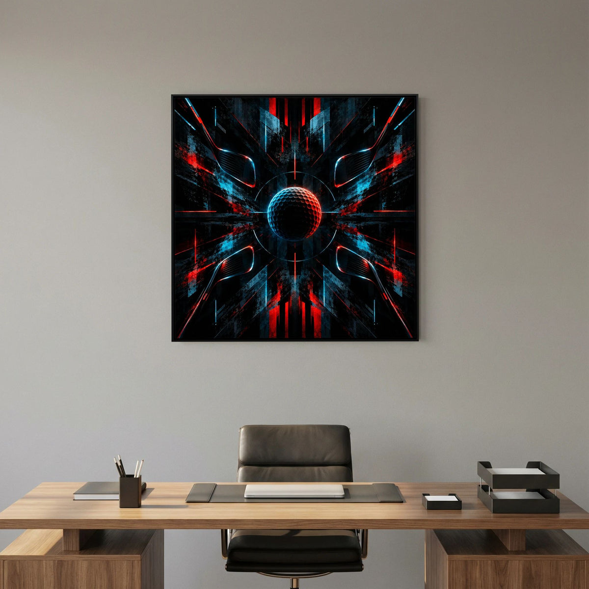 Symmetry of the Game golf ball art framed canvas in black frame
