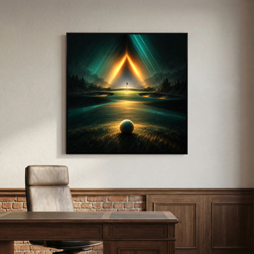 Afterglow Links modern golf landscape art framed canvas in black frame