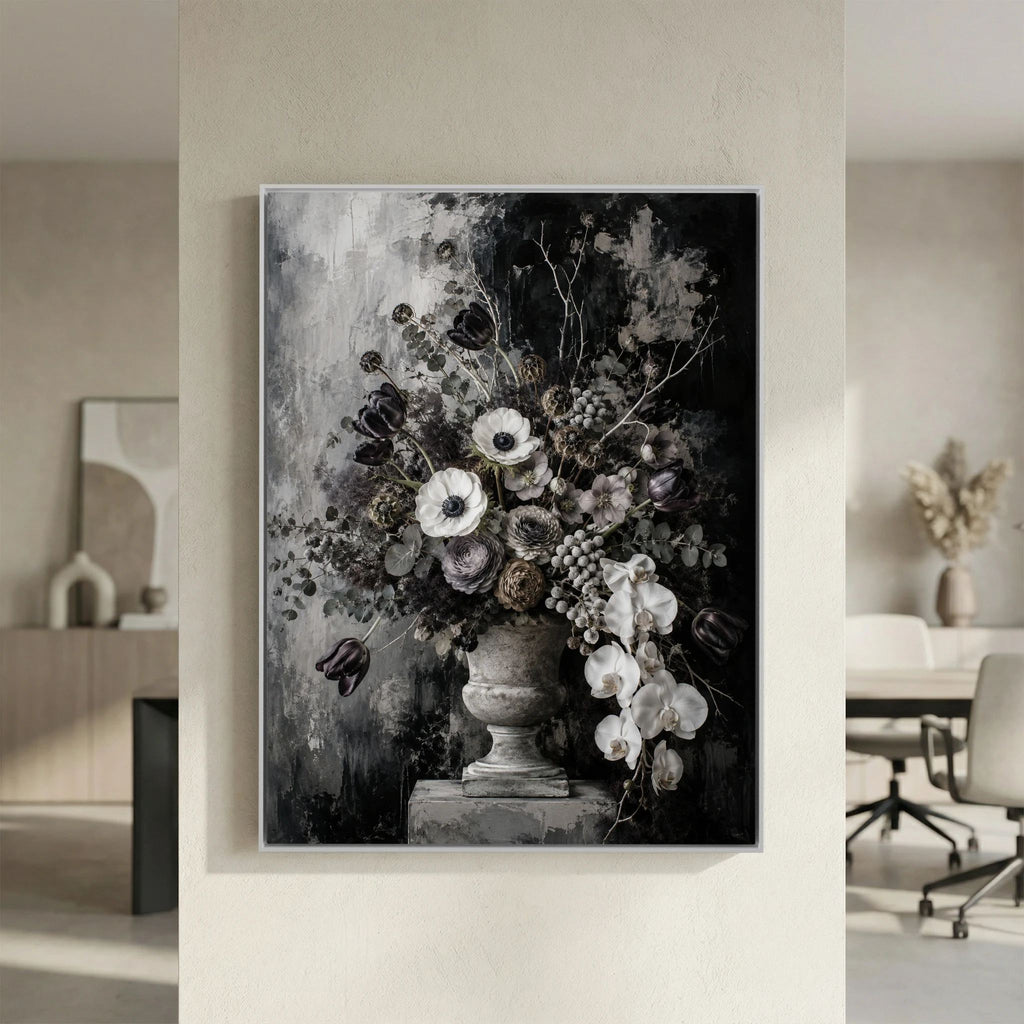 While You’re Here – Black and White Floral Wall Art