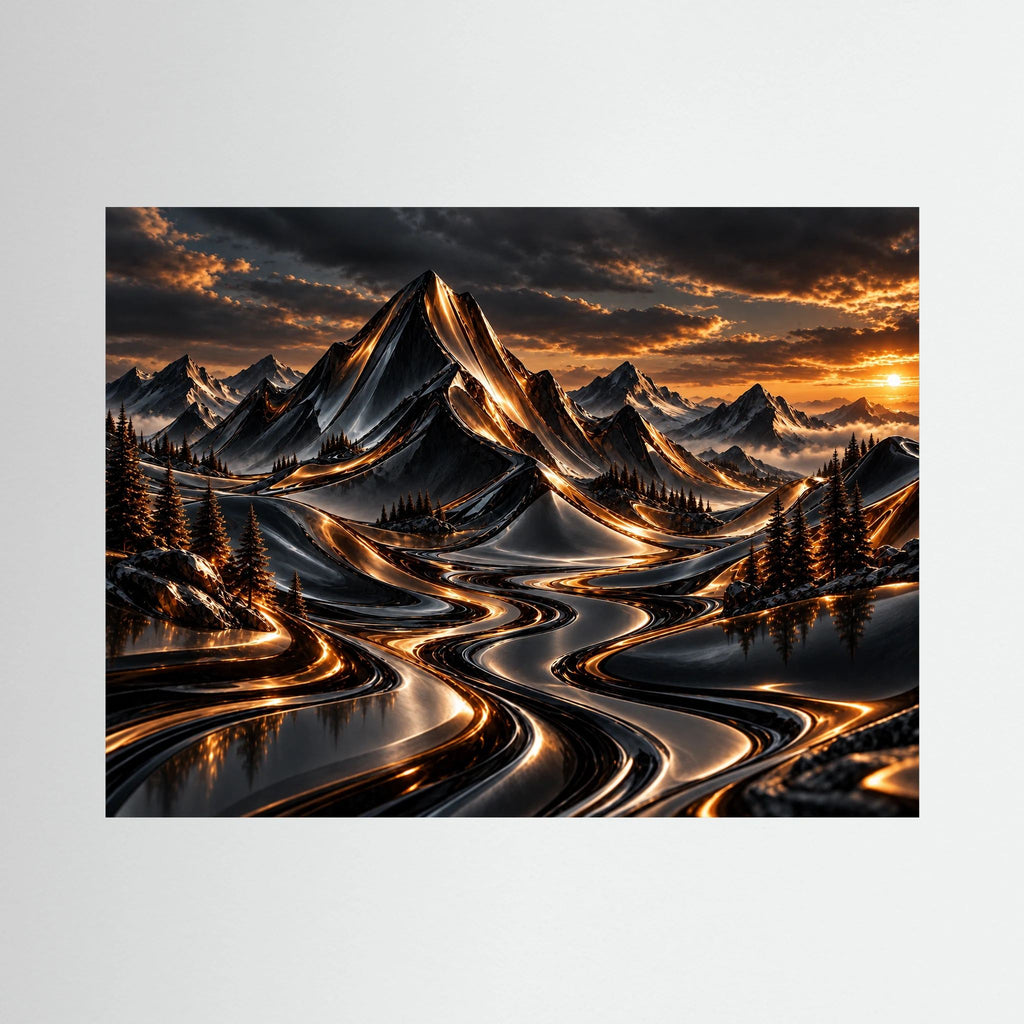Golden Descent – Mountain Sunset Painting.