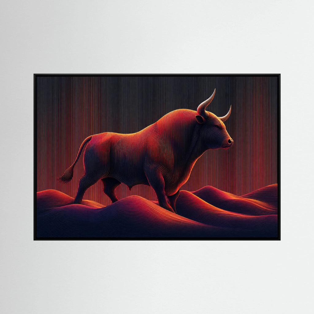 Toro dalle linee neon in un paesaggio fluido