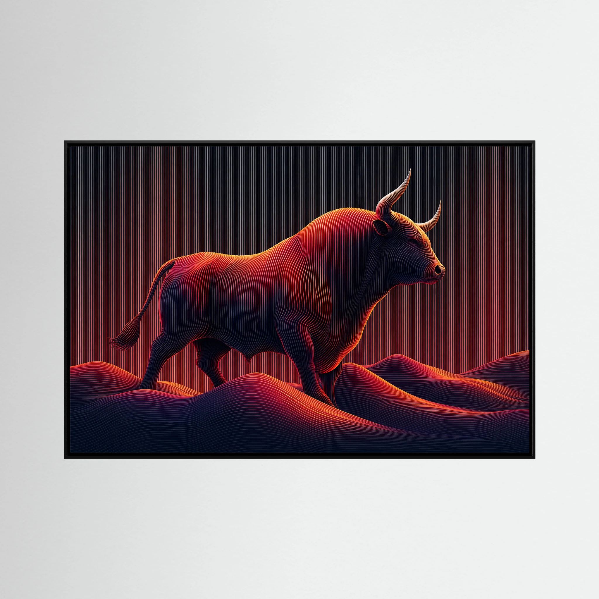 Neon Linework Bull in Flowing Landscape