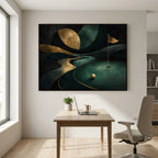 Moonlit Passage – dipinto di paesaggio golfistico, tela con cornice in rovere scuro