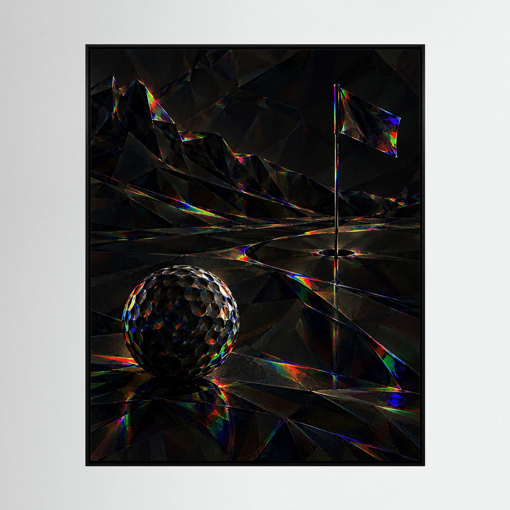 Prismatic Green contemporary golf art with a dark course refracted through teal and violet color