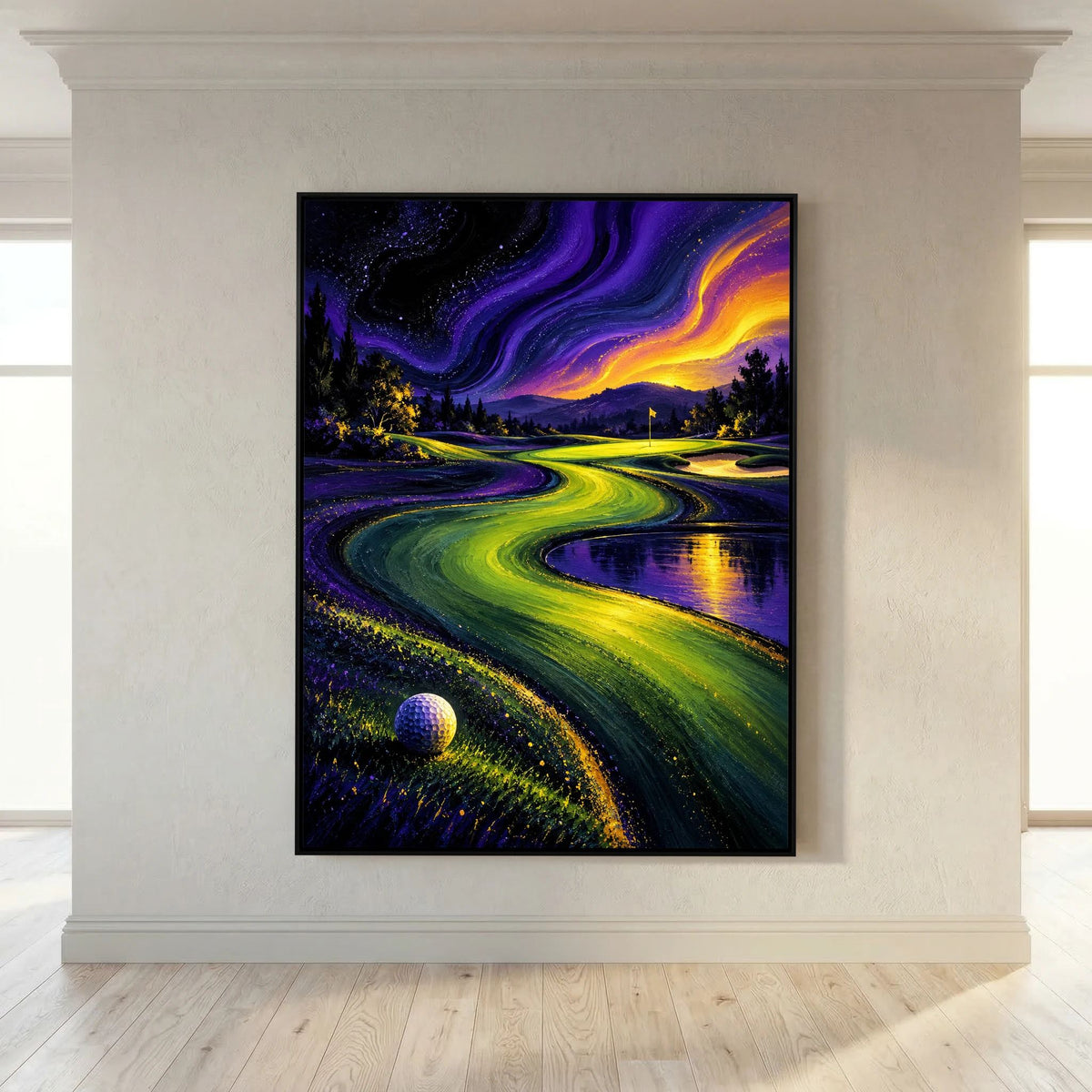 Neon Valley surreal golf landscape art from the Mens Wall Co. golf collection