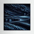 Electric Links abstract golf art with electric blue flowing fairway lines on black