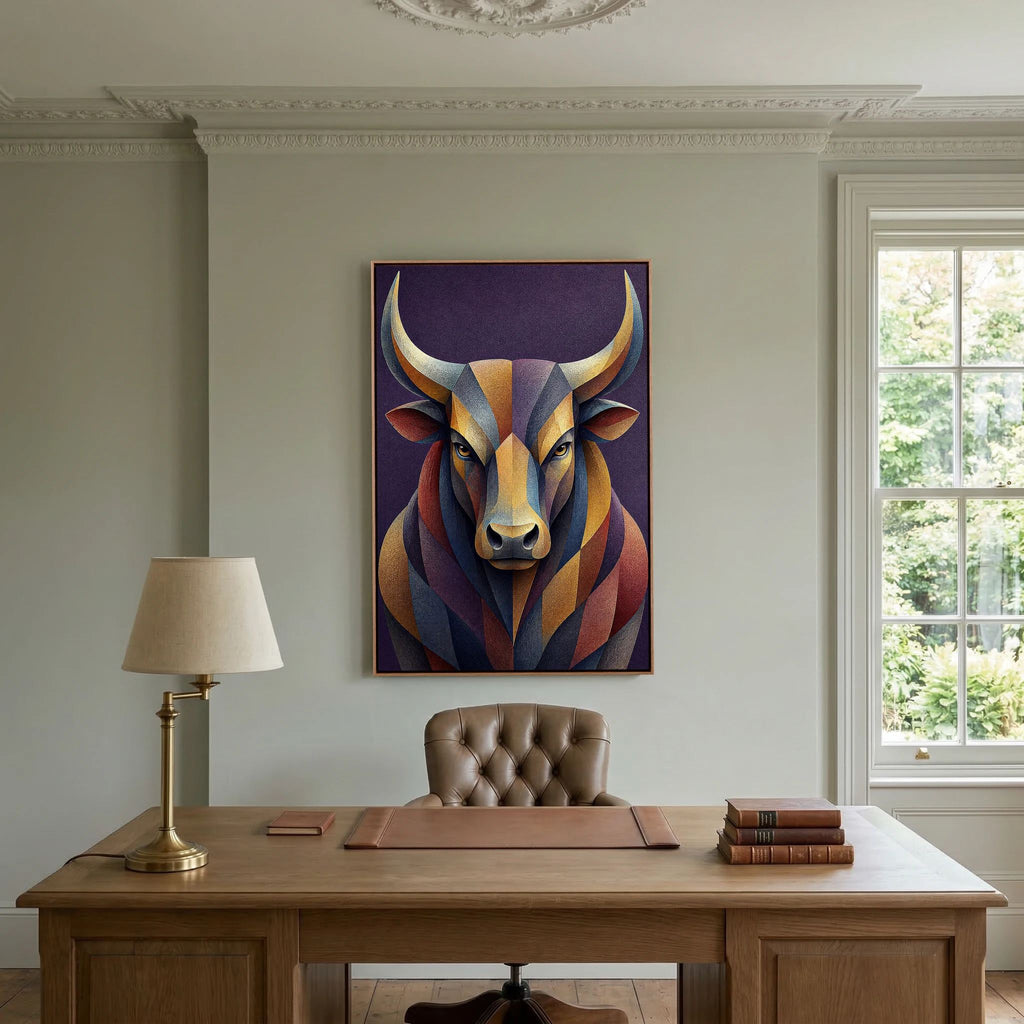 geometric mosaic bull portrait