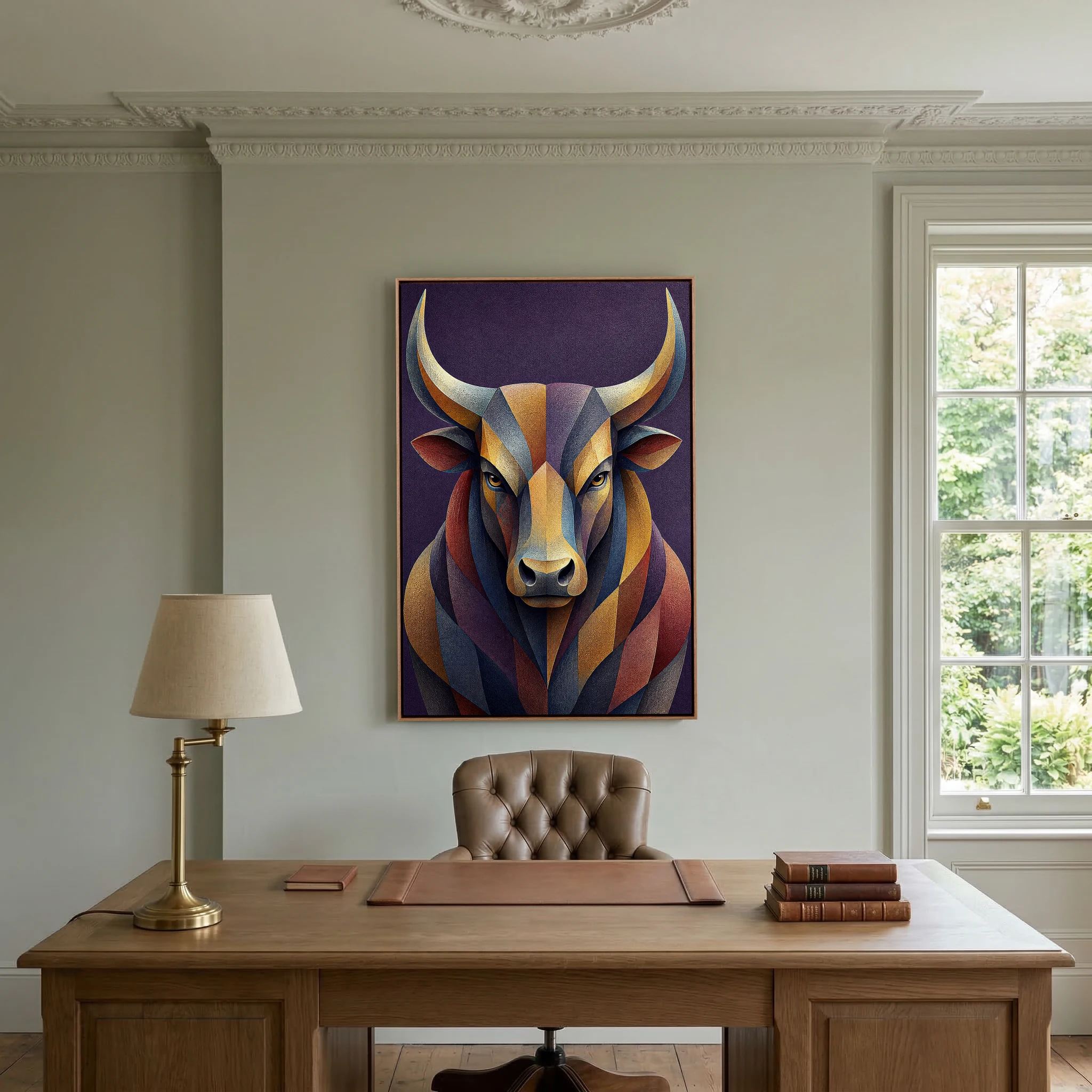 geometric mosaic bull portrait