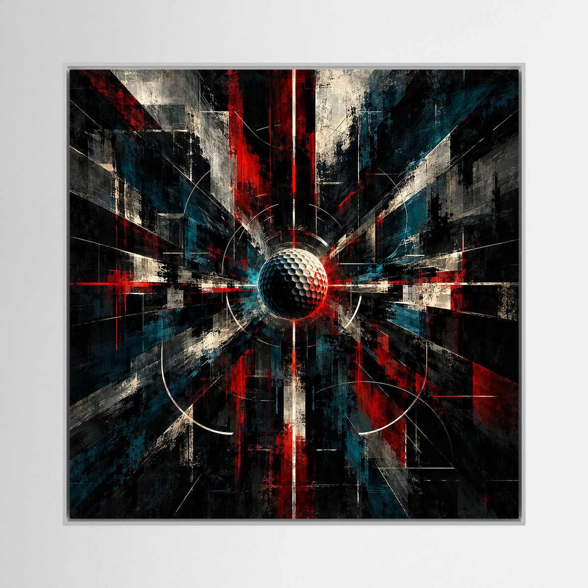 Cybernetic Core modern golf art framed canvas in black frame