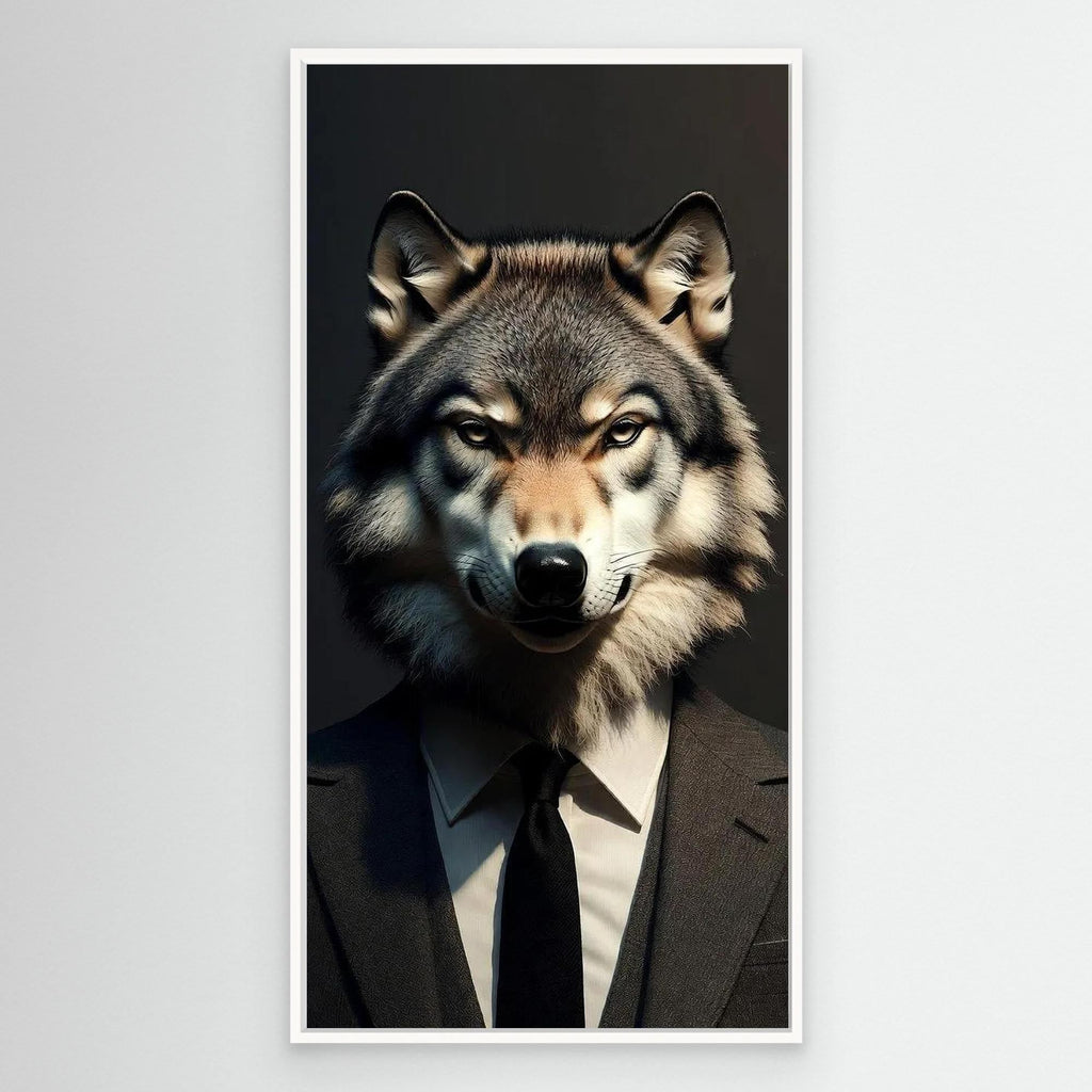 Alpha Executive – Quadro realistico di un lupo in abito
