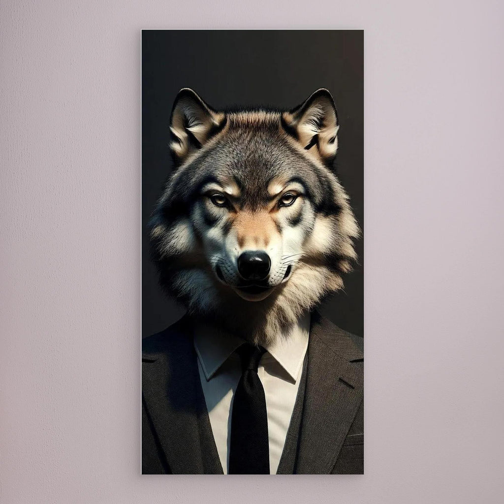 Alpha Executive – Quadro realistico di un lupo in abito