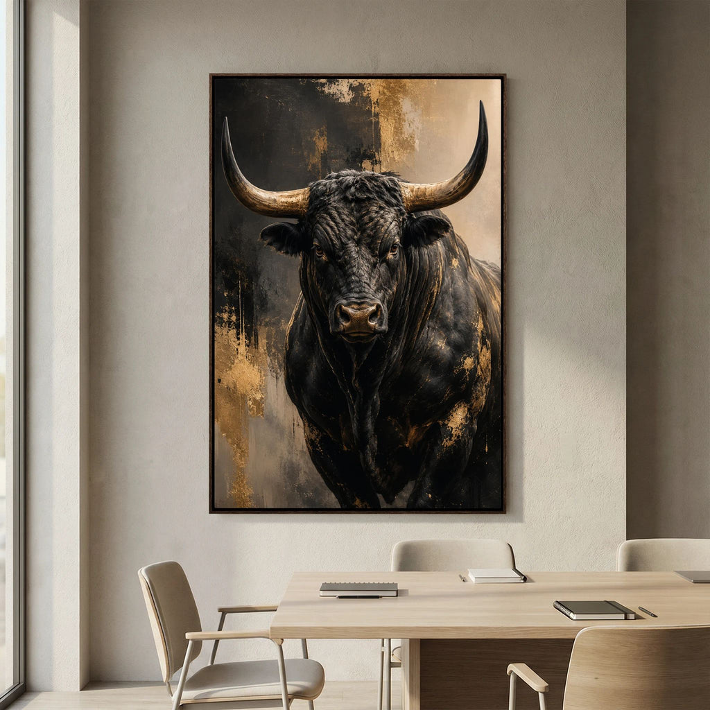 Golden-Horned Black Bull Portrait