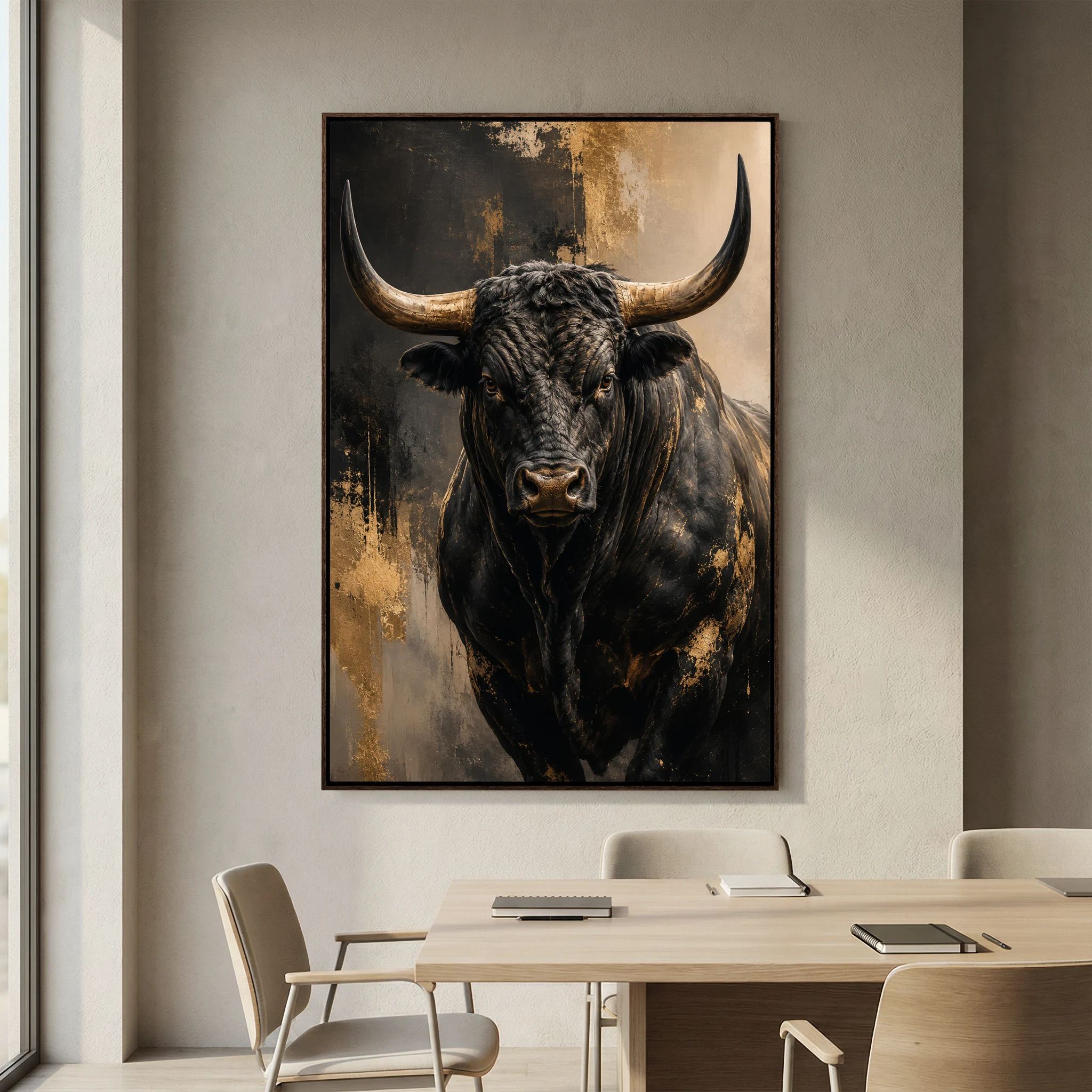 Golden-Horned Black Bull Portrait