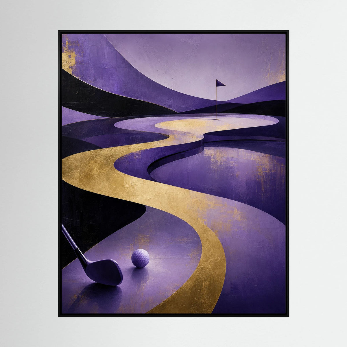 Royal Fairway surreal golf art framed canvas in dark oak frame