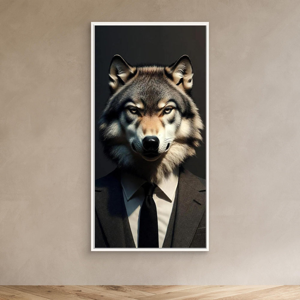 Alpha Executive – Quadro realistico di un lupo in abito