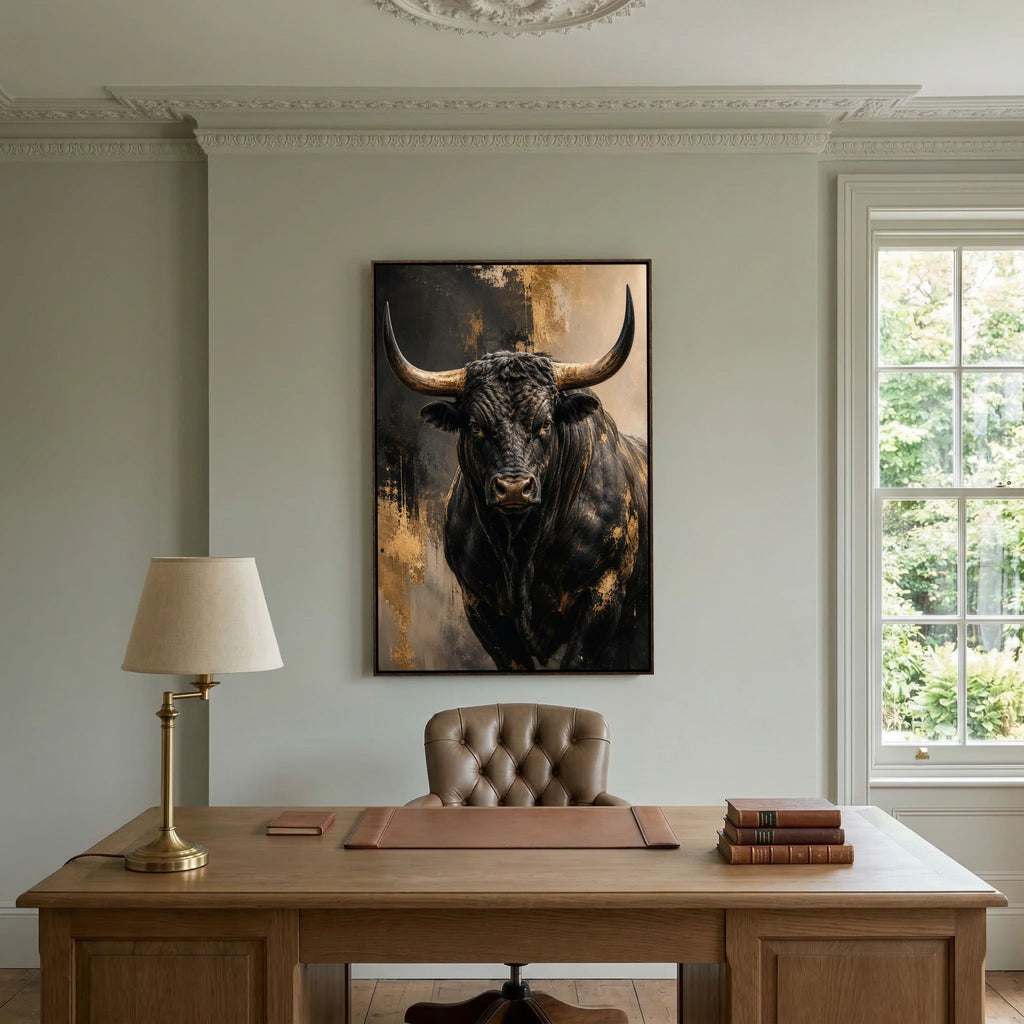 Golden-Horned Black Bull Portrait