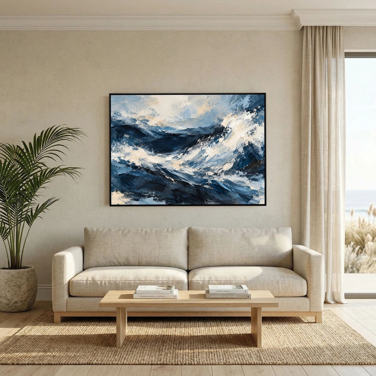 Abstract Ocean — Abstrakcyjne niebieskie fale z grzbietami w odcieniu kości słoniowej