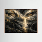 Eyes of God, quadro astratto su tela, cornice a cassetta in rovere, vista frontale