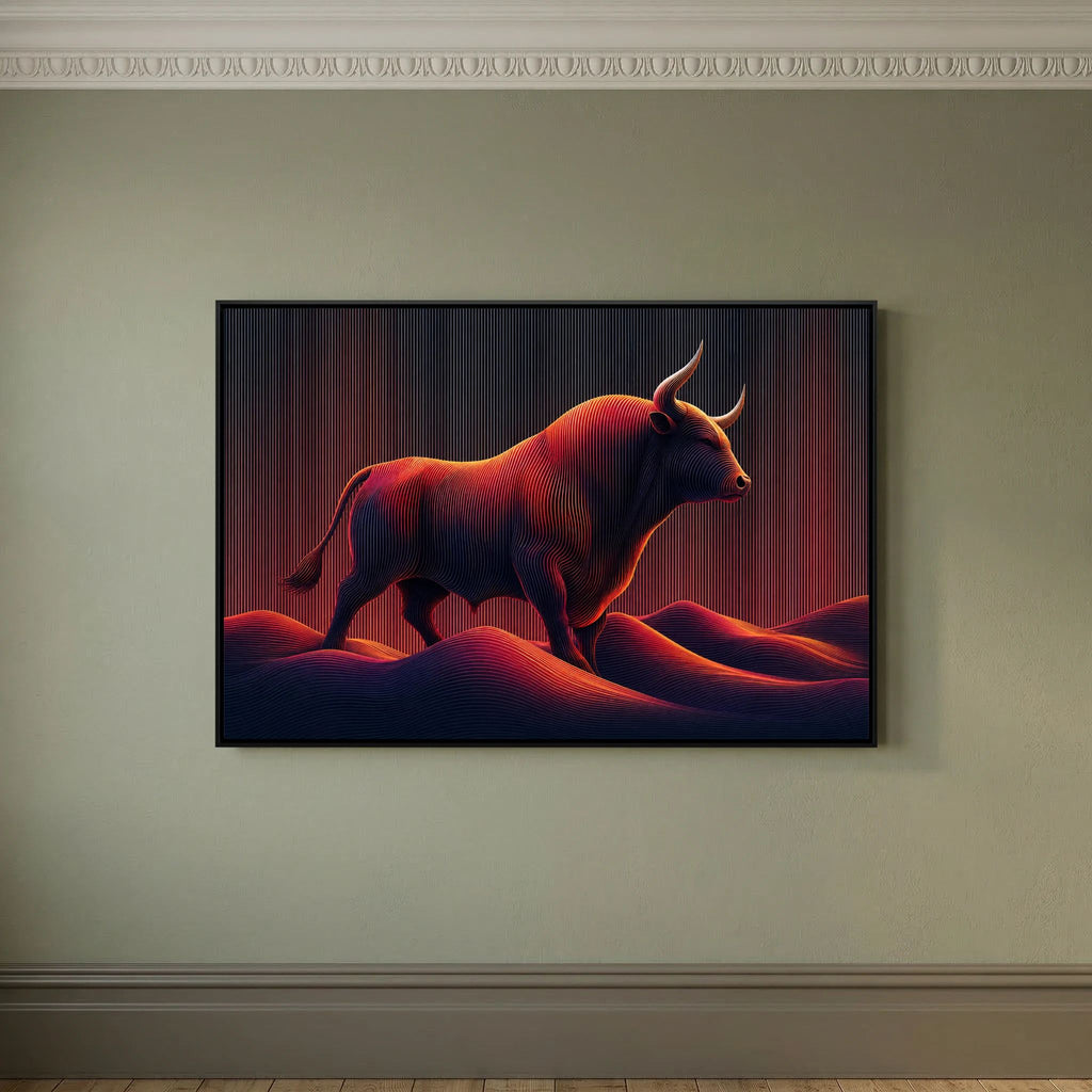 Neon Linework Bull in Flowing Landscape