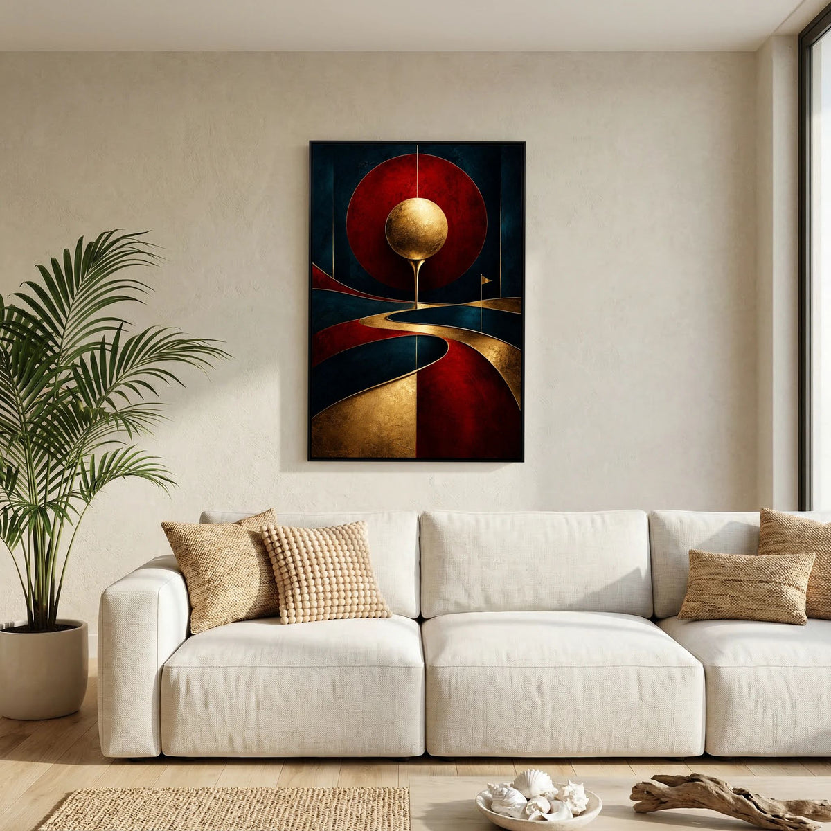 Crimson Tee luxury golf art framed canvas in black frame