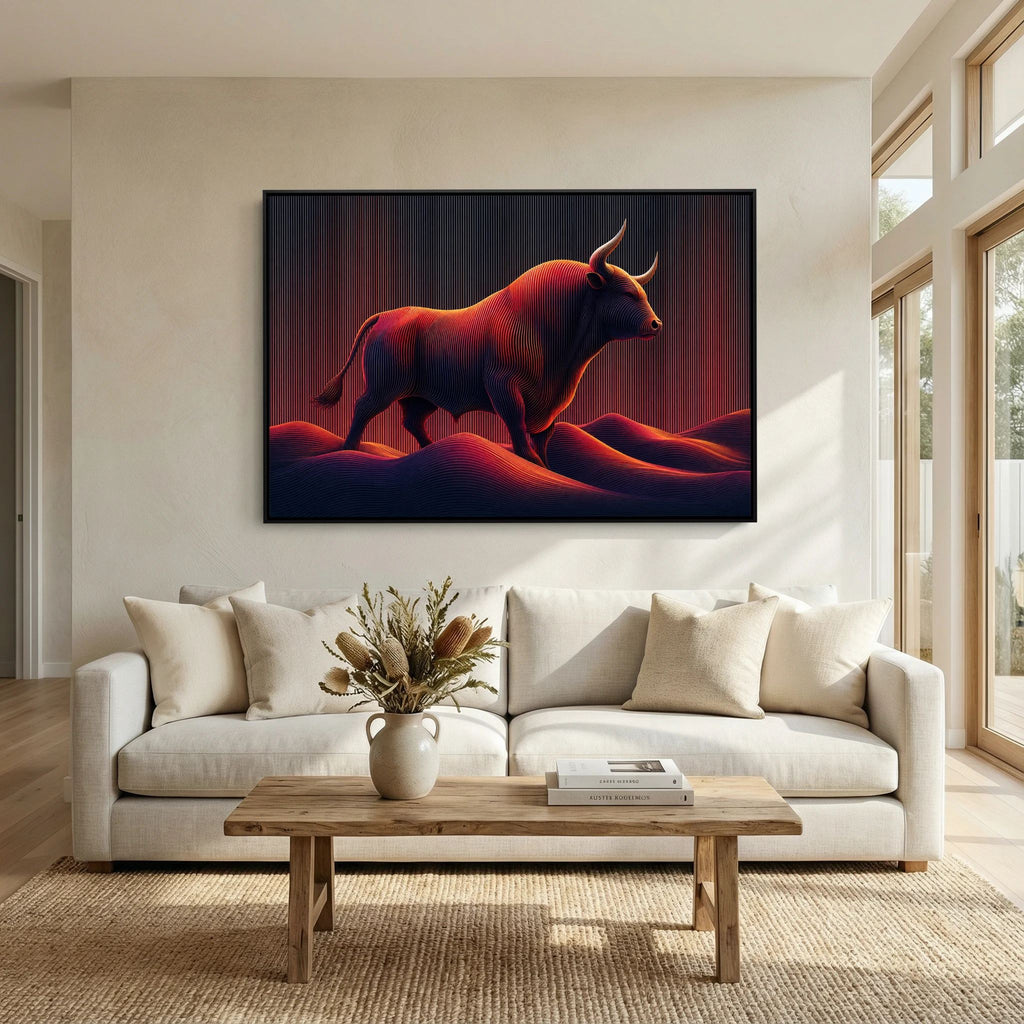 Neon Linework Bull in Flowing Landscape