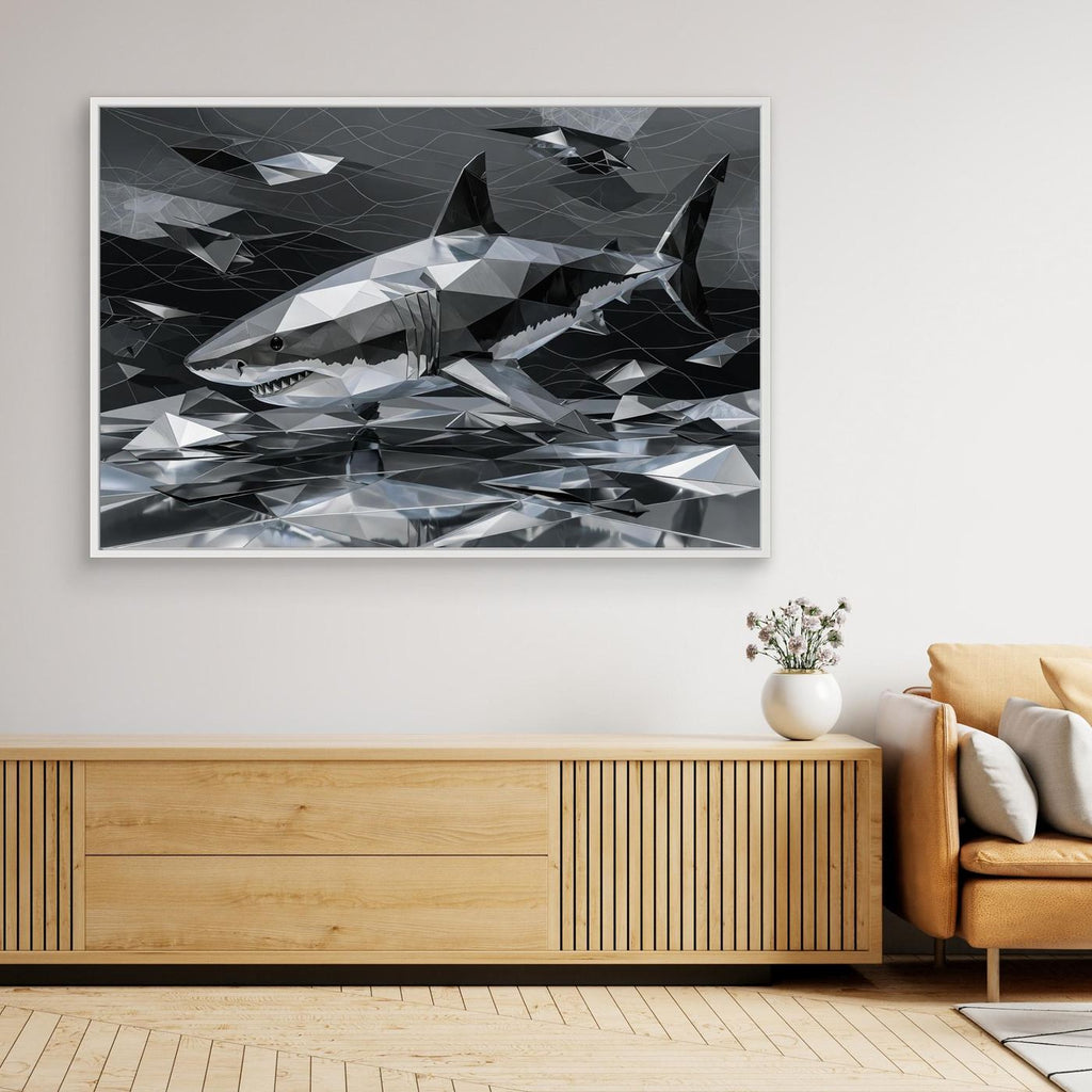 Platinum Apex – Geometric Shark Wall Art