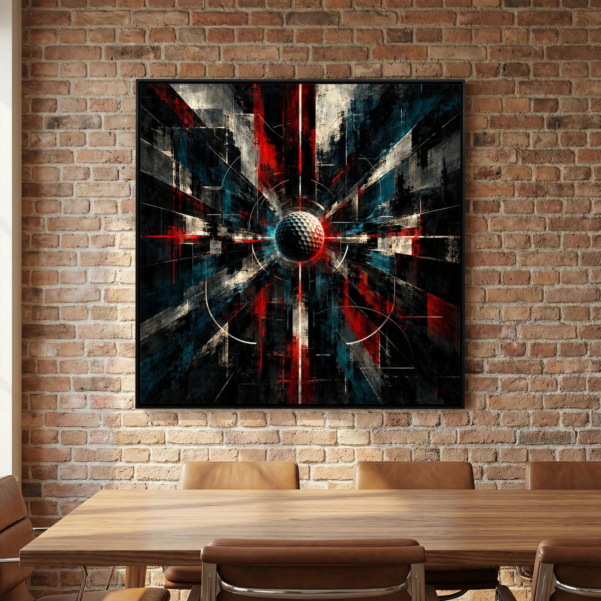 Cybernetic Core modern golf art framed canvas in white frame