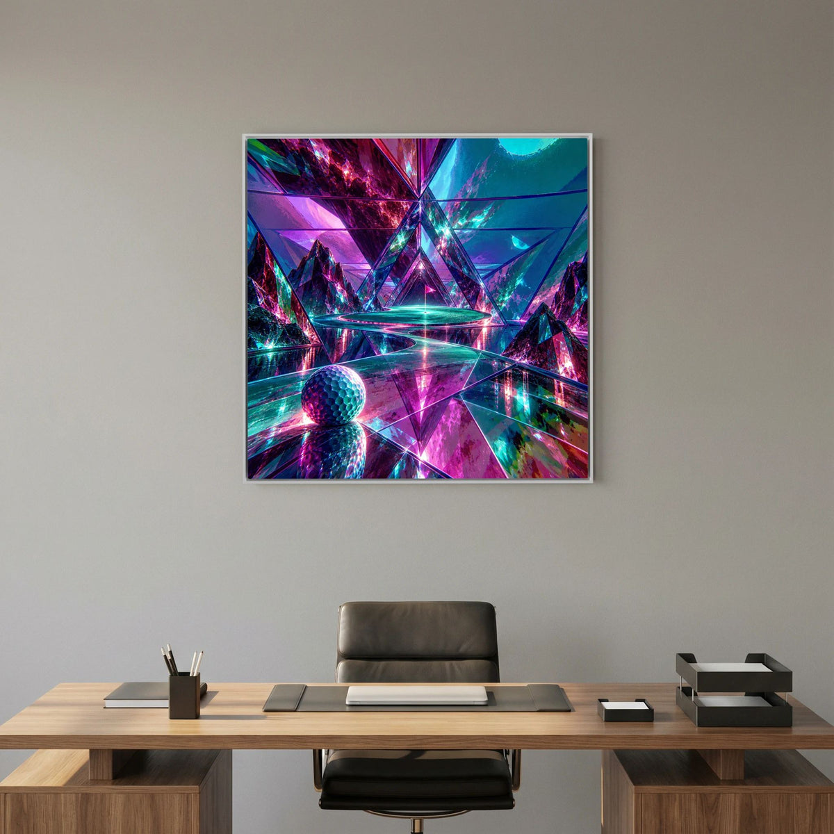 Neon Gateway abstract golf wall art framed canvas in white frame