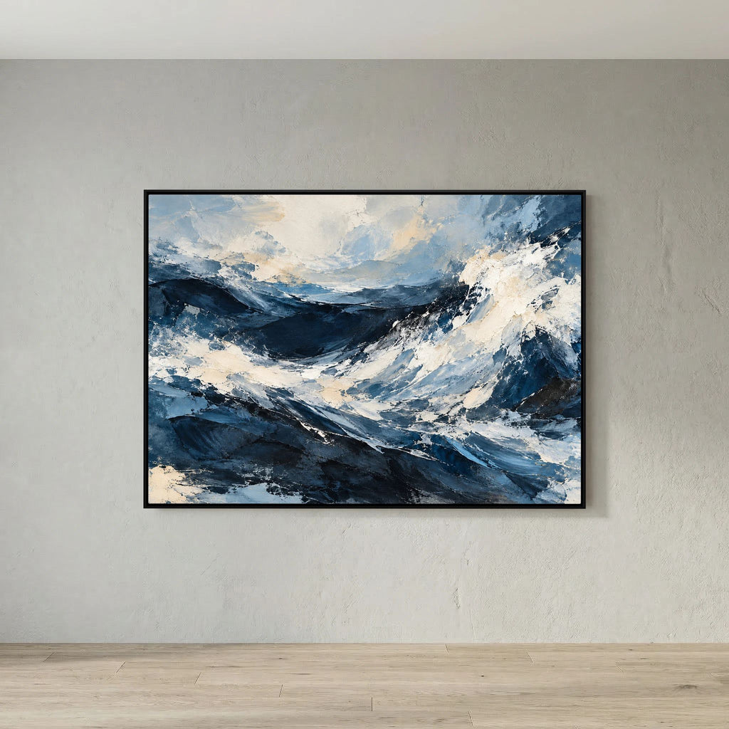 Abstract Ocean — Abstrakcyjne niebieskie fale z grzbietami w odcieniu kości słoniowej