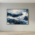 Abstract Ocean — Abstrakcyjne niebieskie fale z grzbietami w odcieniu kości słoniowej