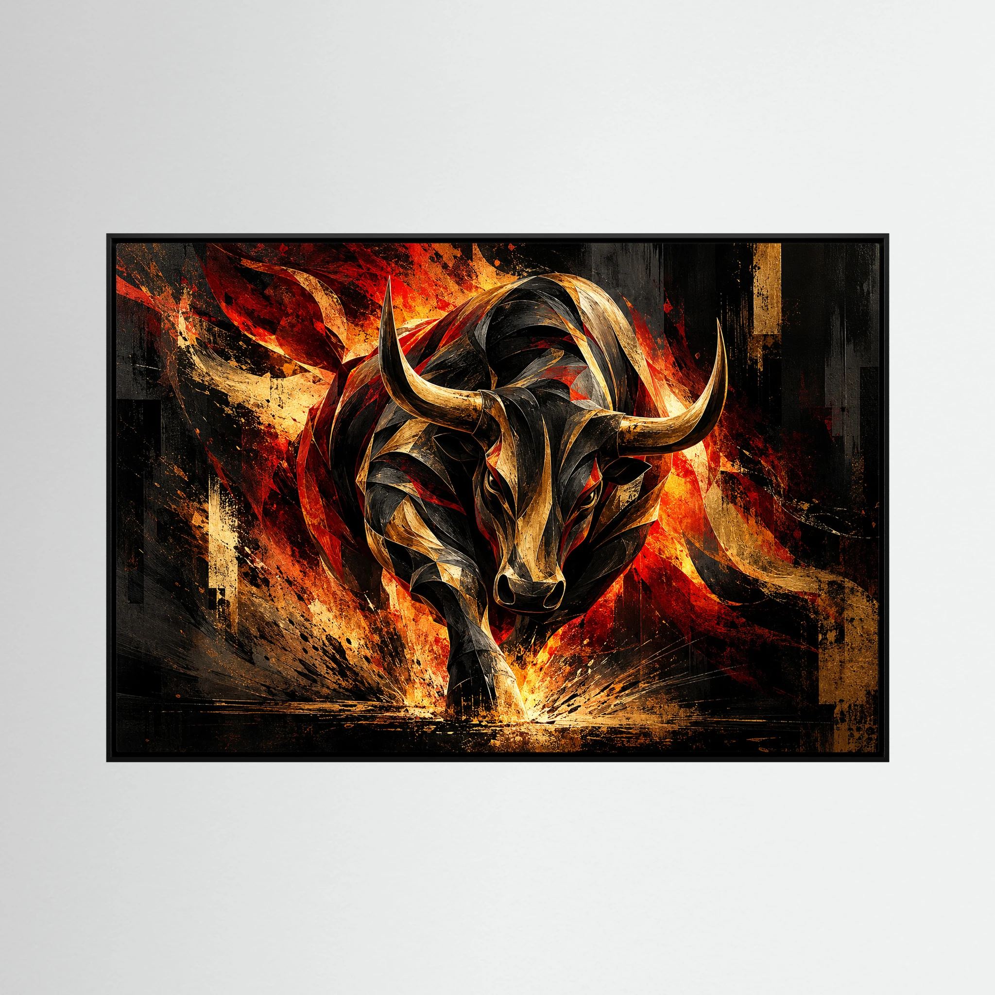 fiery abstract charging bull
