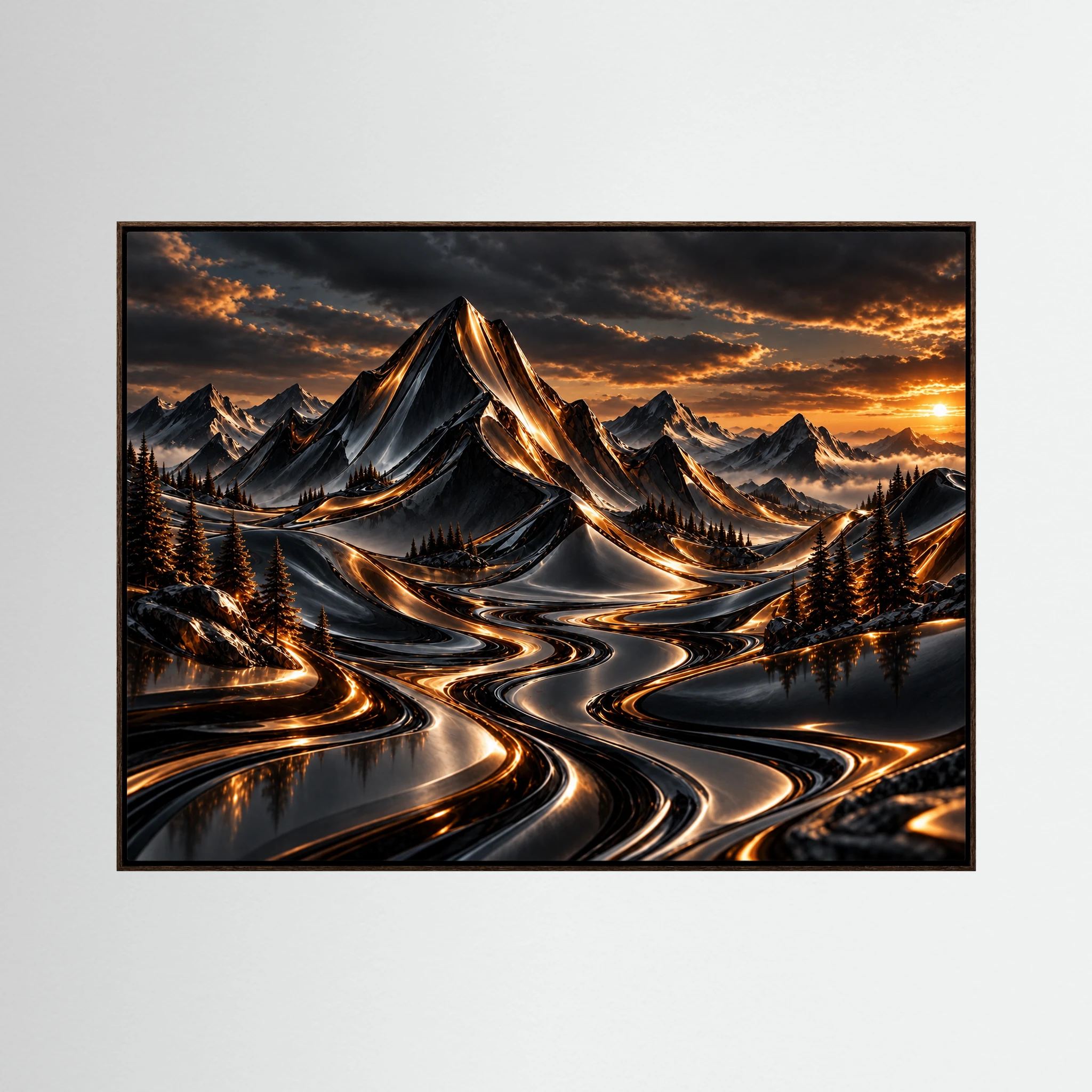 Golden Descent – Mountain Sunset Painting.