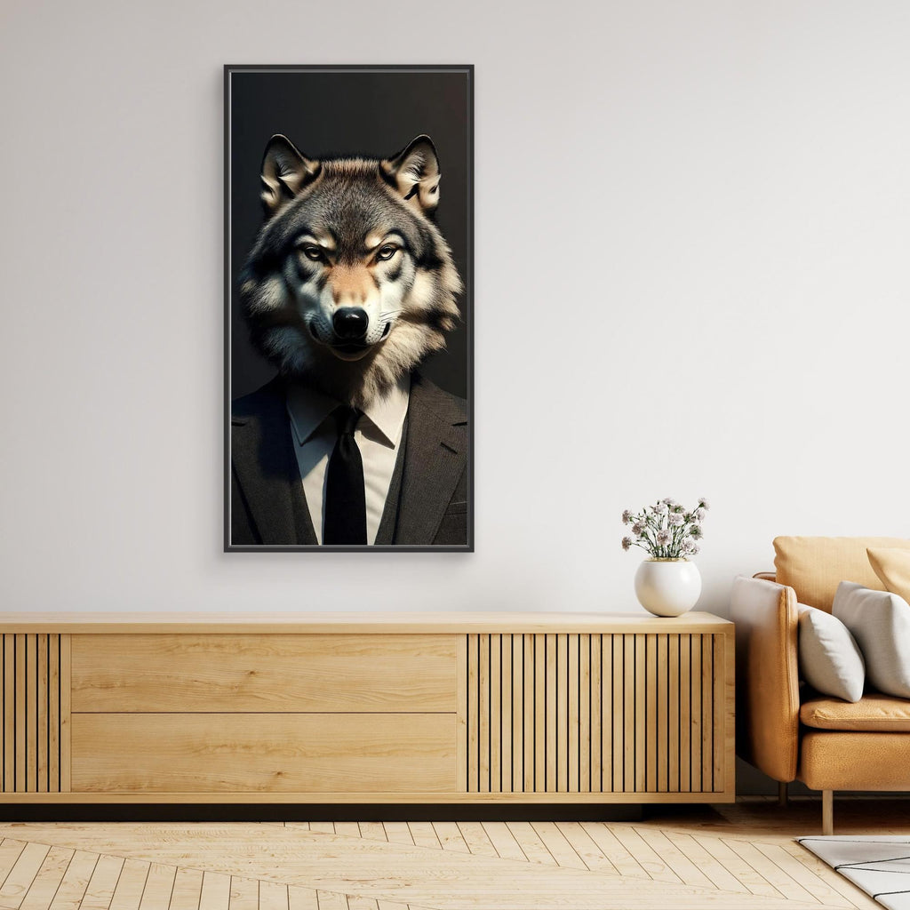 Alpha Executive – Quadro realistico di un lupo in abito