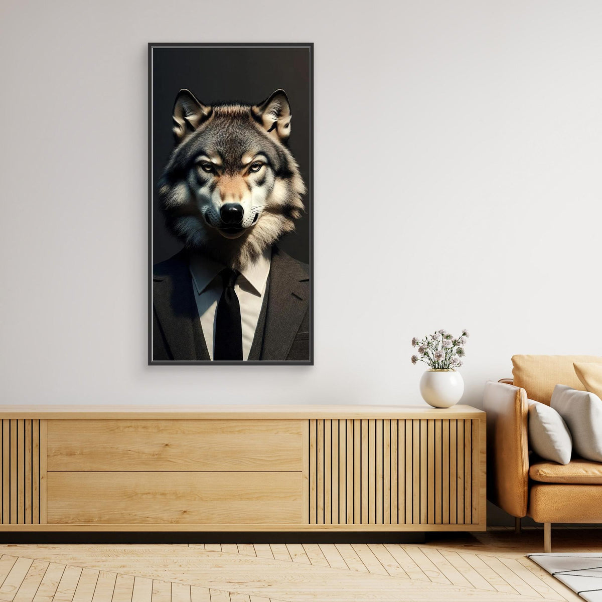 Alpha Executive – Quadro realistico di un lupo in abito