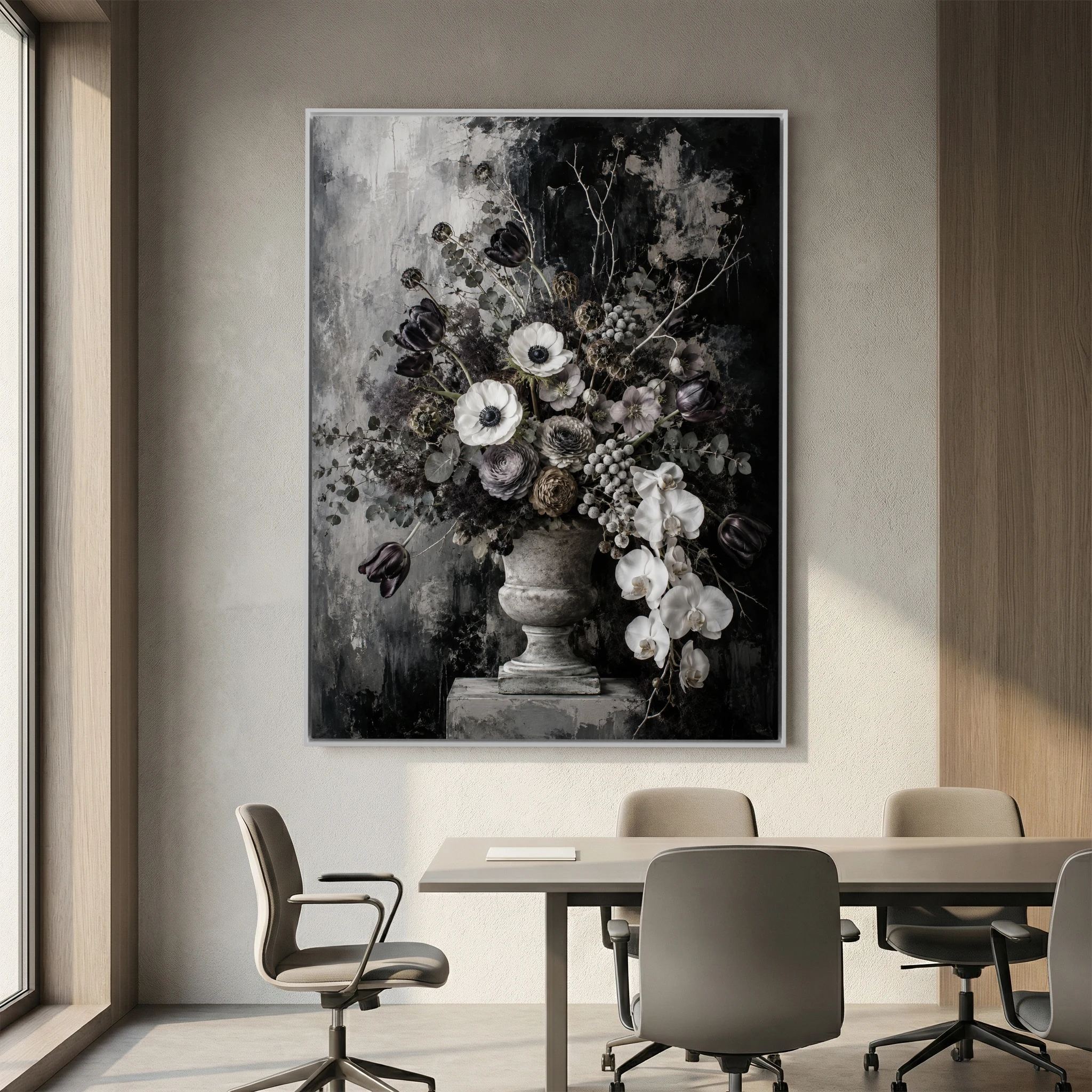 While You’re Here – Black and White Floral Wall Art