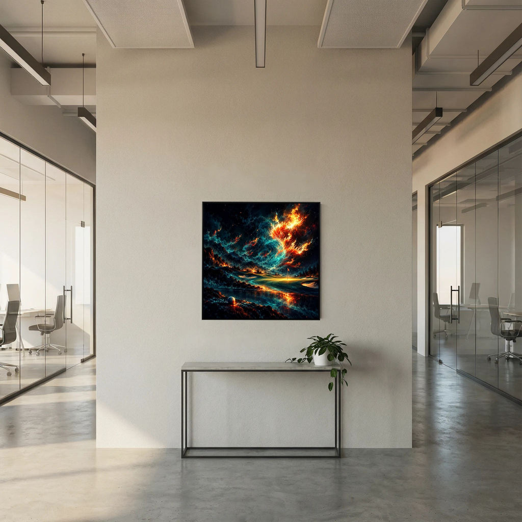 Nebula Fairway golf course art framed canvas in black frame