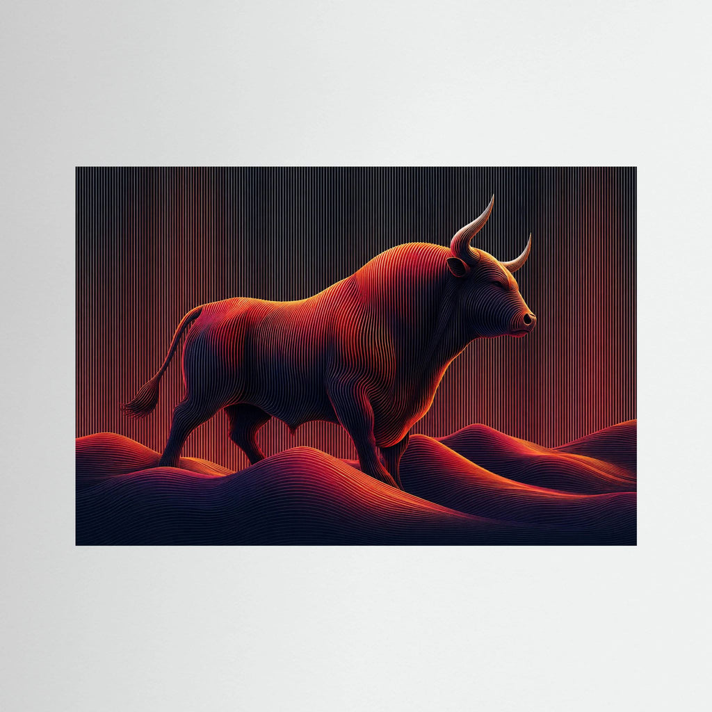 Neon Linework Bull in Flowing Landscape