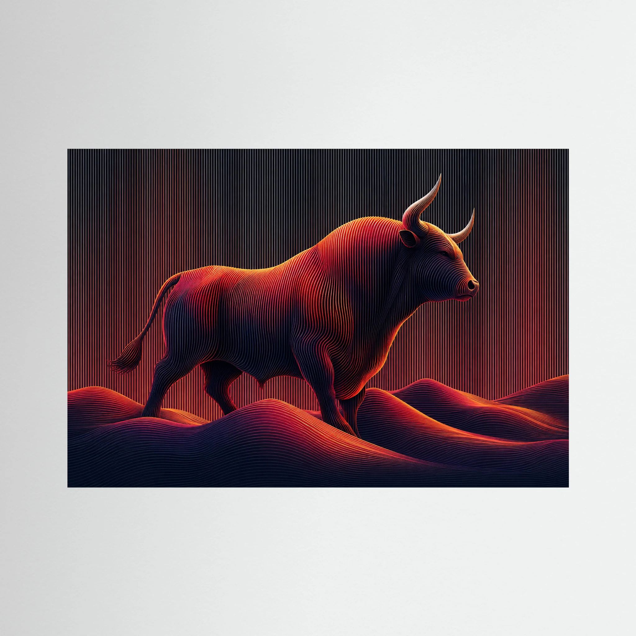 Neon Linework Bull in Flowing Landscape