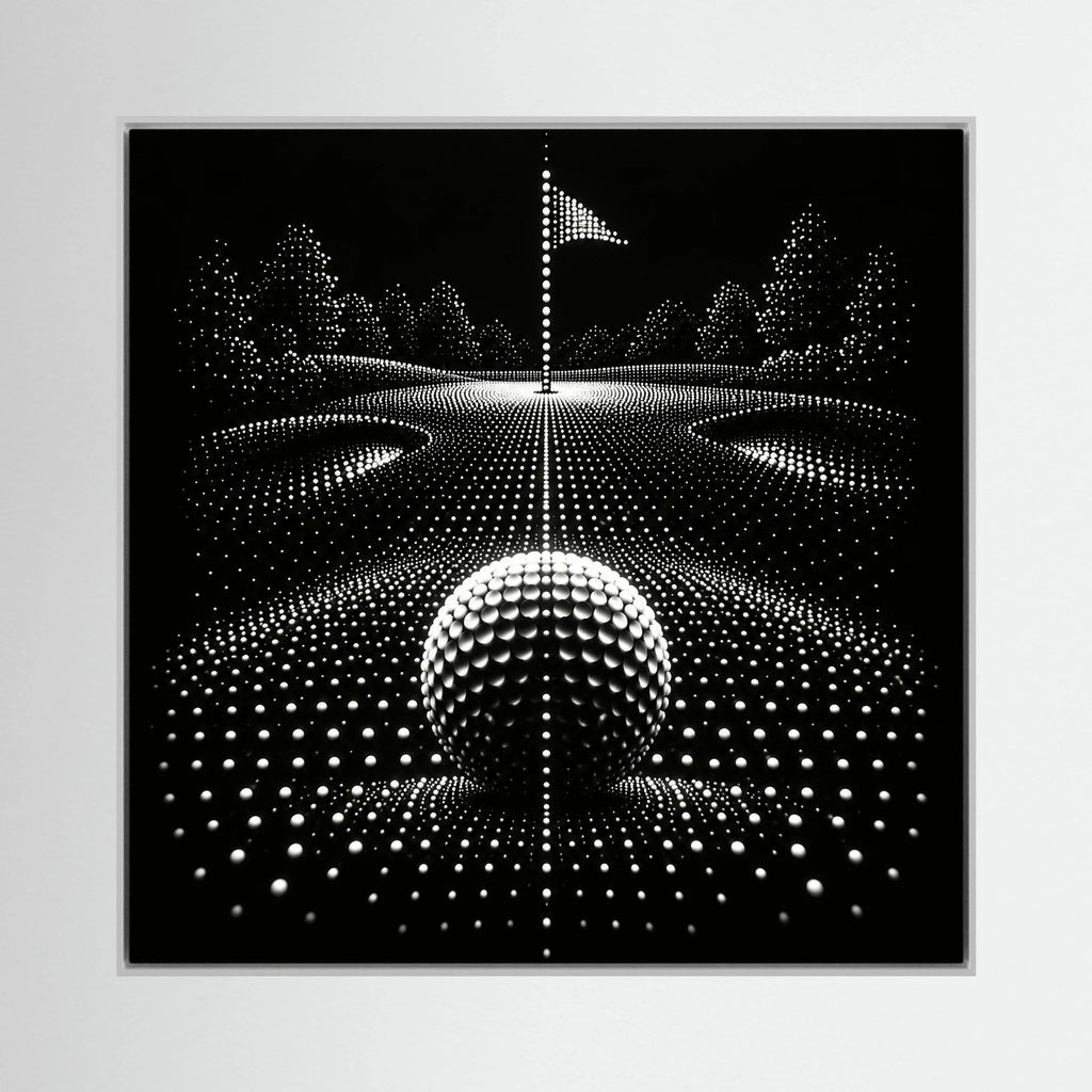 Dotted Fairway minimalist golf art framed canvas in black frame