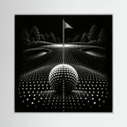 Dotted Fairway – arte golfistica minimalista, tela con cornice nera